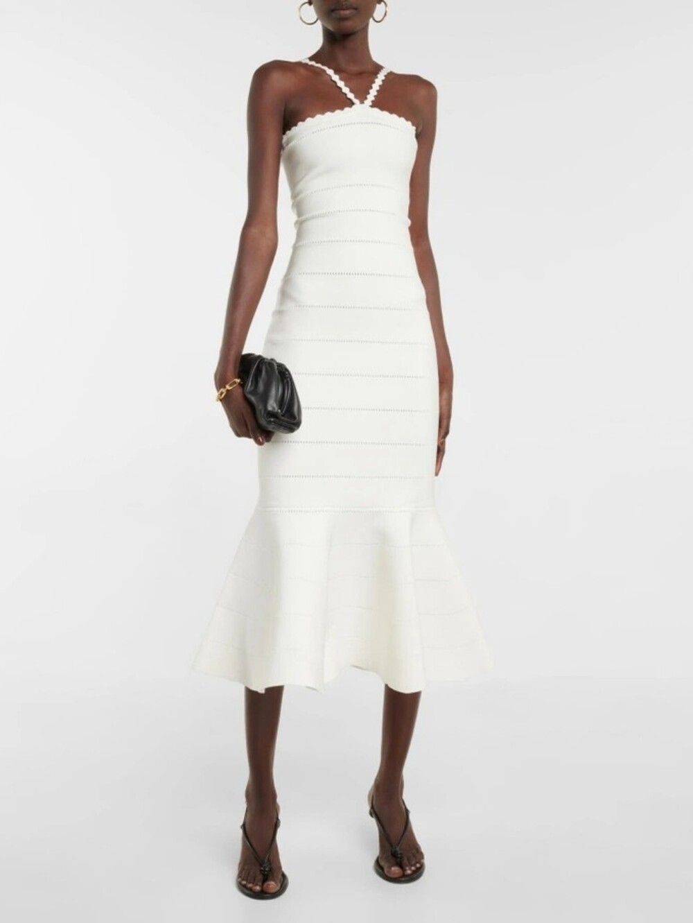 VICTORIA BECKHAM Scalloped Strap Flare Dress In White Size XS Org $790